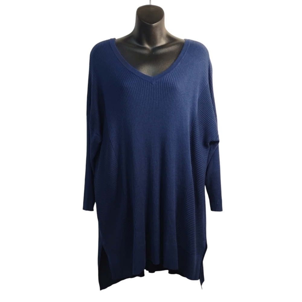 Lane Bryant Sweater Women's Navy Blue V-Neck 3/4 Sleeve High Low Size 14/16